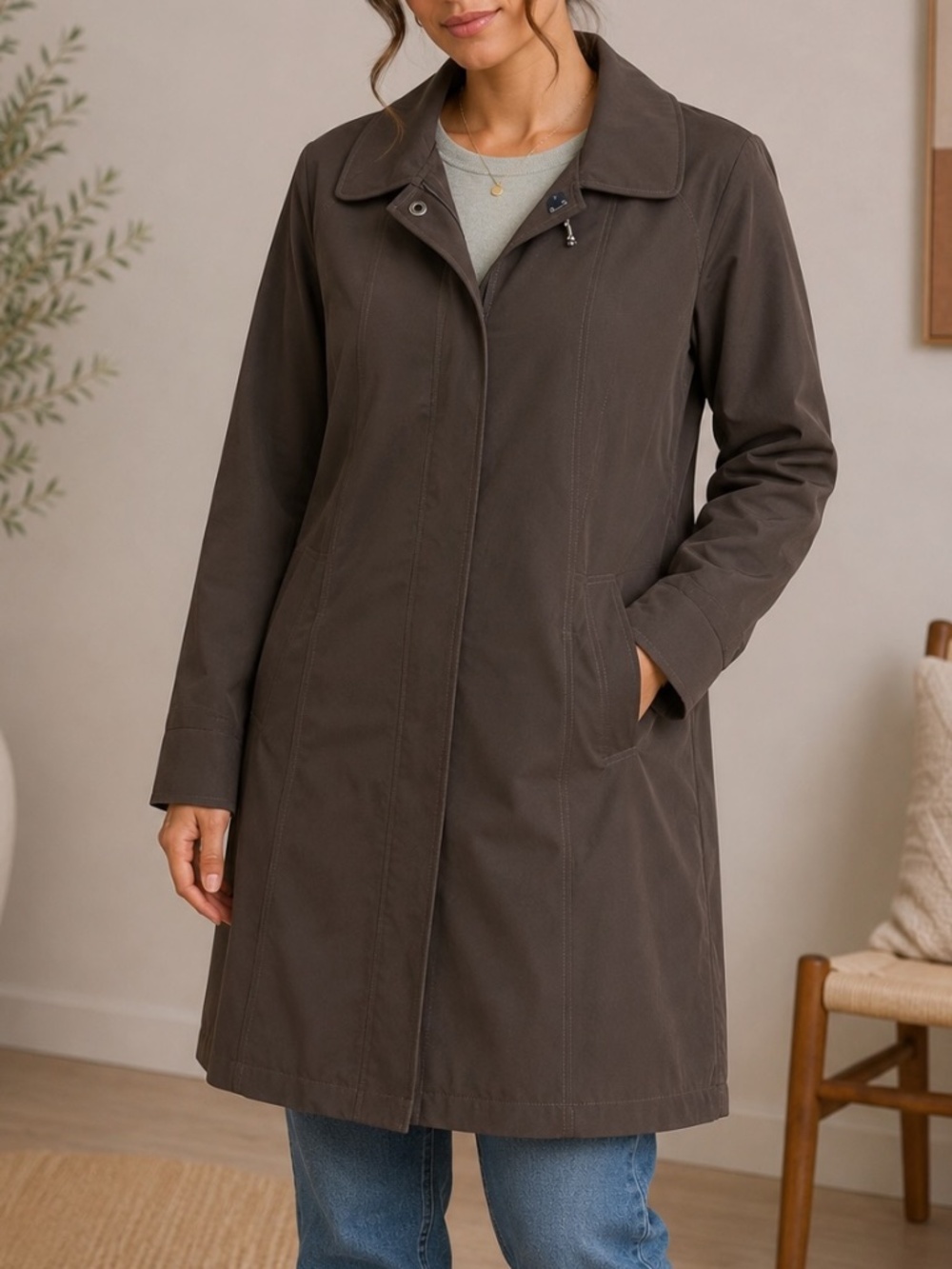 Liz Claiborne Trench Coat Womens Size XL Brown Career Neutral Office